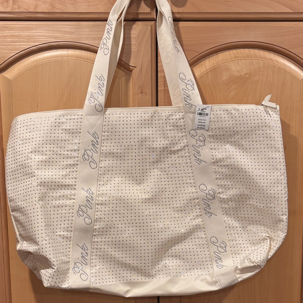 PINK Victoria's Secret Cream Perforated Tote with Branded Straps